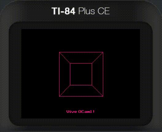 A 3D cube rotating on a TI-84+ CE calculator